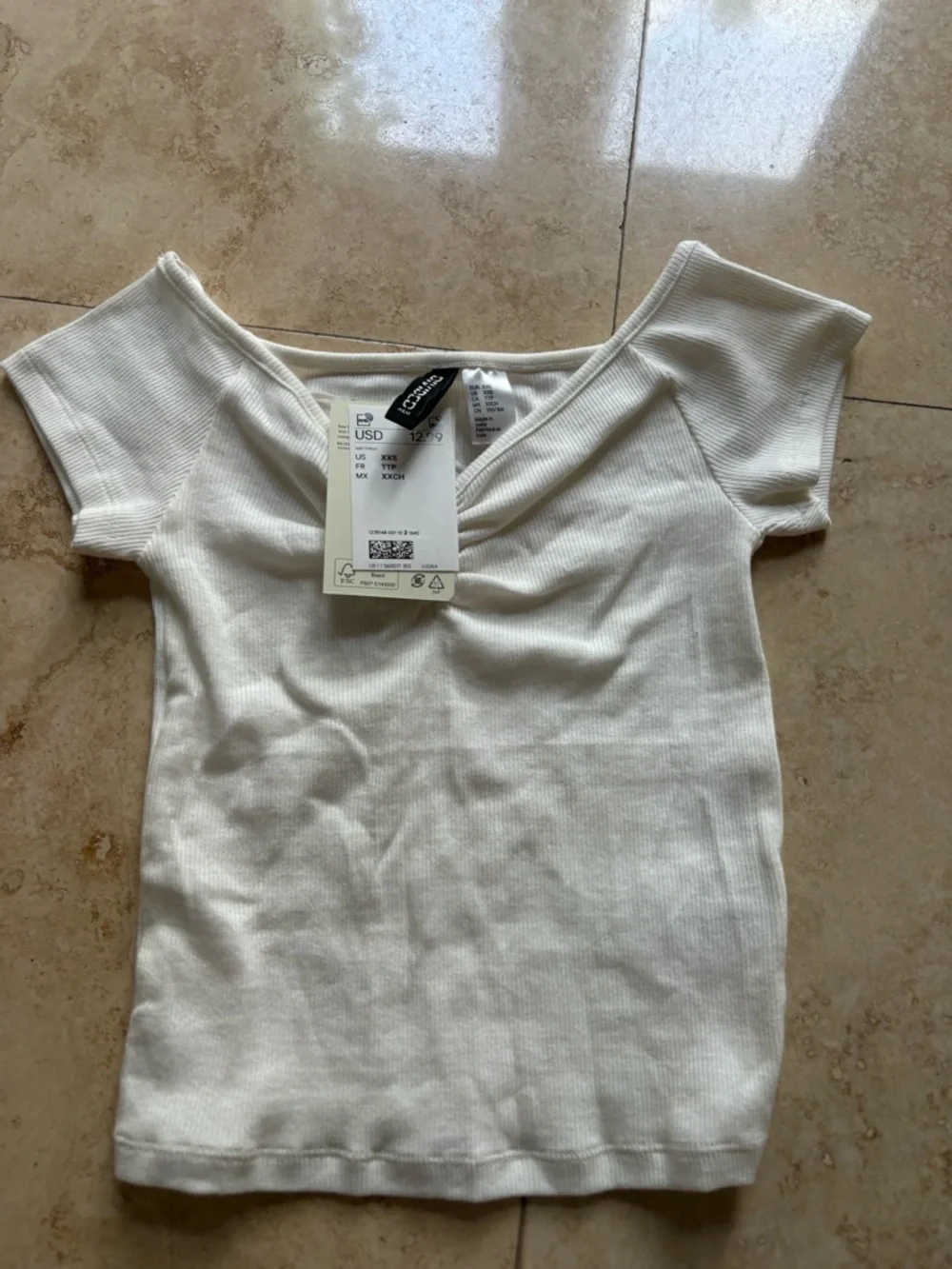 H&M Ribbed Off-Shoulder Cream Crop Top - Picture 1 of 4